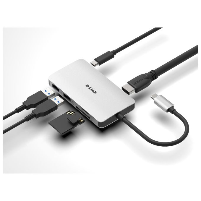 D-Link DUB-M610 Hub USB di Tipo C, 6 in 1, Adattatore USB C con HDMI 4K e 1080p, 2 Porte USB 3.0-USB 2.0, Lettore di Schede SD e microSD, 1 x USB C di Ricarica fino a 100 W