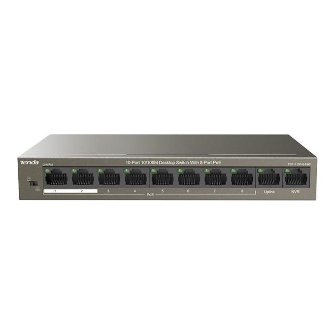 Tenda TEF1110P-8-63W Switch di Rete Non Gestito Fast Ethernet 10-100 Nero Supporto Power Over Ethernet