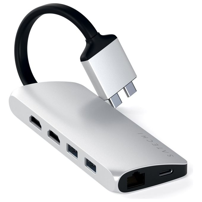 Satechi Adattatore Multimedia Tipo-C con 4k Hdmi Dual Usb C Pd Gigabit Ethernet Lettore di Schede MicroSD Usb 3.0