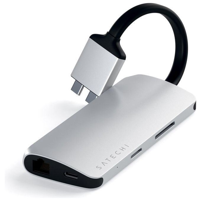 Satechi Adattatore Multimedia Tipo-C con 4k Hdmi Dual Usb C Pd Gigabit Ethernet Lettore di Schede MicroSD Usb 3.0