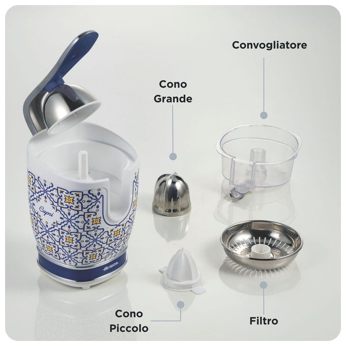 Ariete 00C04130CAR0 Spremiagrumi Elettrico Professionale Capacita' 0.6 Litri Potenza 85 Watt con Beccuccio Salvagoccia Estetica Capri
