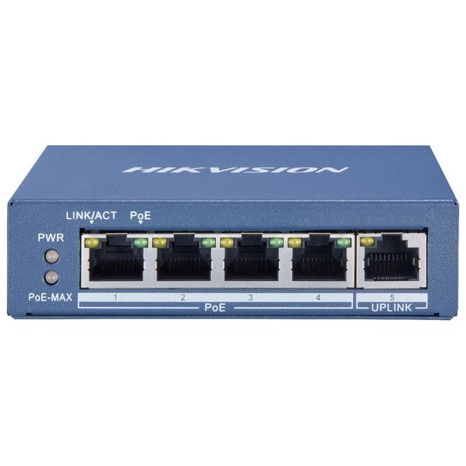 Hikvision Digital Technology DS-3E0505P-E-M Switch di Rete Non Gestito L2 Gigabit Ethernet 10-100-1000 Supporto Power over Ethernet 1U Blu
