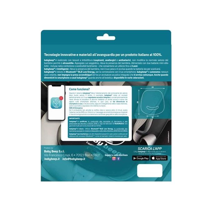 Baby Beep Cuscino Bluetooth Anti Abbandono Universale per Seggiolini Auto Rosso Ciliegia