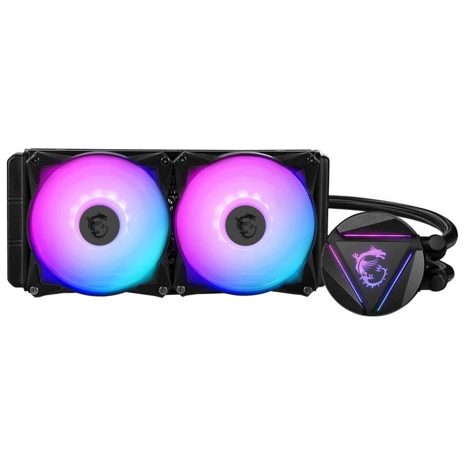 MSI MAG CORELIQUID 240R V2 Dissipatore CPU a liquido da 240mm ARGB, 2 ventole PWM 120mm, compatibile Intel 1700 e AMD, fino a 70.000 ore di utilizzo, testata con logo rotabile, Mystic Light