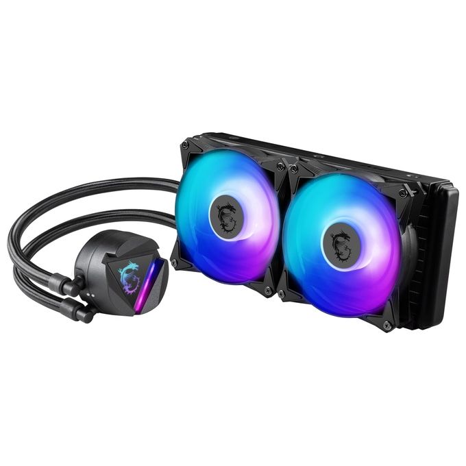 MSI MAG CORELIQUID 240R V2 Dissipatore CPU a liquido da 240mm ARGB, 2 ventole PWM 120mm, compatibile Intel 1700 e AMD, fino a 70.000 ore di utilizzo, testata con logo rotabile, Mystic Light