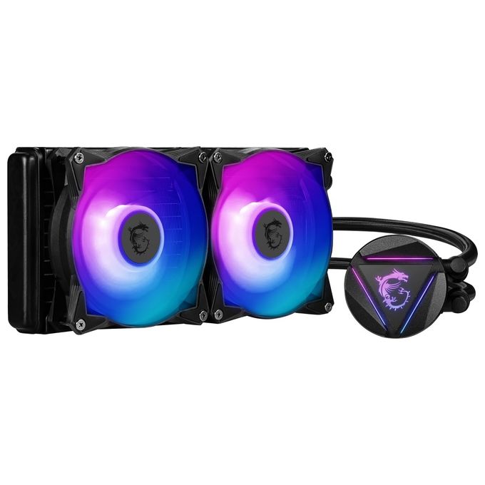 MSI MAG CORELIQUID 240R V2 Dissipatore CPU a liquido da 240mm ARGB, 2 ventole PWM 120mm, compatibile Intel 1700 e AMD, fino a 70.000 ore di utilizzo, testata con logo rotabile, Mystic Light