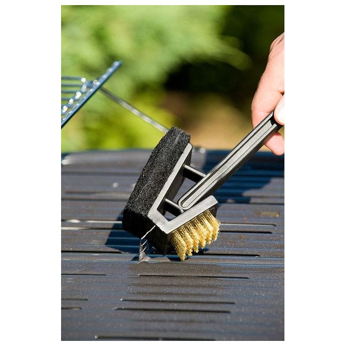 Campingaz 2000032608 Spazzola Pulizia 3 in 1 per Barbecue Setole in Ottone Spugnetta Abrasiva Raschietto in Metallo colore Nero