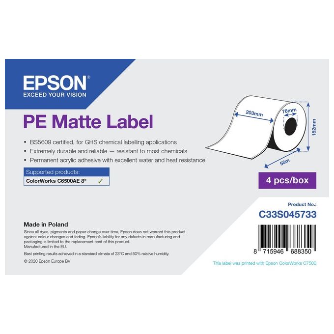 Epson Pe Etichette Matte Rullo Continuo 203mmx55mt
