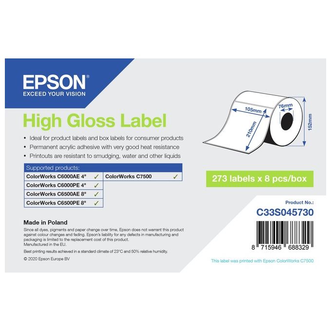 Epson High Gloss Label Die-Cut 105mmx210mm 273 Labels