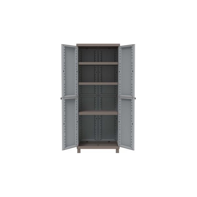 Terry C-RATTAN 2680 Armadietto da Esterno 2 Ante 3 Ripiani Regolabili Effetto Rattan 68x39x170 cm colore Grigio