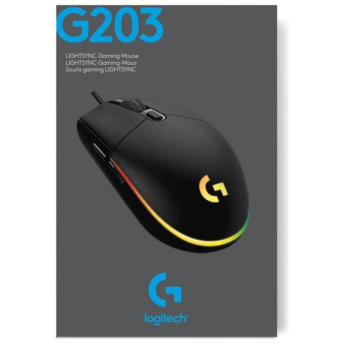 Logitech G203 LIGHTSYNC Mouse Gaming con Illuminazione RGB, Personalizzabile, 6 Pulsanti Programmabili, Sensore per Gaming, Tracciamento a 8.000 DPI, Peso Ridotto - Nero