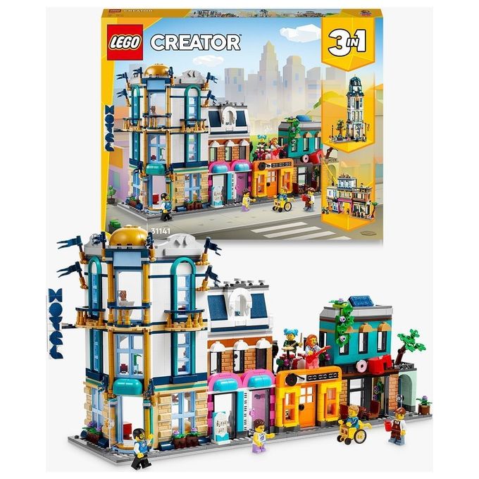 LEGO Creator 3in1 31141 Strada Principale, Grattacielo Art Déco o Strada del Mercato, Kit Modellismo per Costruzioni Creative
