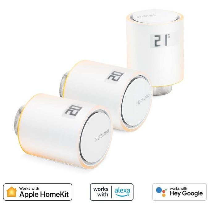 Netatmo Testa Termostatica Intelligente, Set da 3, Controllo Remoto, Risparmio Energetico, Modulo Supplementare per il Termostato Intelligente e per il Kit di Base per Riscaldamento Centralizzato