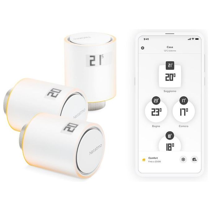 Netatmo Testa Termostatica Intelligente, Set da 3, Controllo Remoto, Risparmio Energetico, Modulo Supplementare per il Termostato Intelligente e per il Kit di Base per Riscaldamento Centralizzato