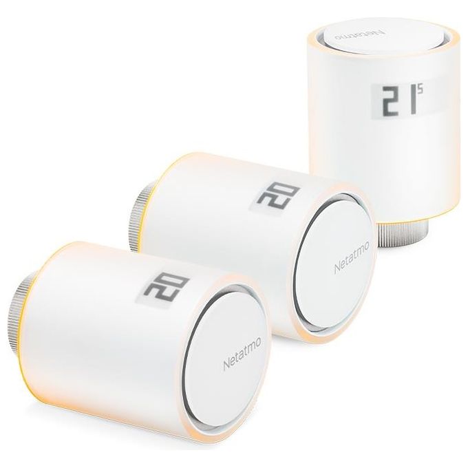 Netatmo Testa Termostatica Intelligente, Set da 3, Controllo Remoto, Risparmio Energetico, Modulo Supplementare per il Termostato Intelligente e per il Kit di Base per Riscaldamento Centralizzato