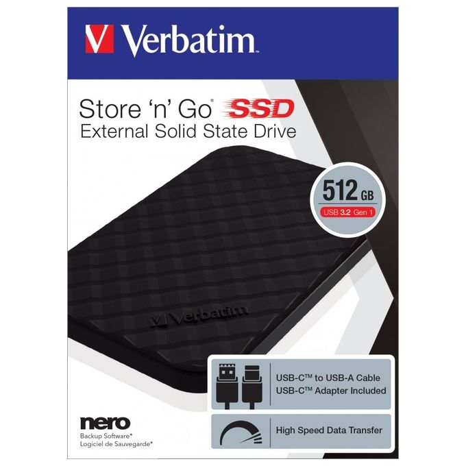 Verbatim SSD Store 'n' Go Portable Ssd Esterno Type-C 512Gb Nero