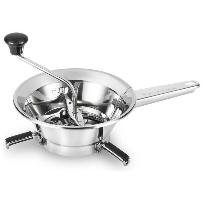 Moulinex A40106 Classic – Passaverdure manuale, 2 dischi in acciaio inox (fino a 19 cm), capacita' variabile secondo contenitore, corpo e dischi in acciaio inox, smontabile e lavabile in lavastoviglie, piedini pieghevoli antiscivolo, appendibile, colore i