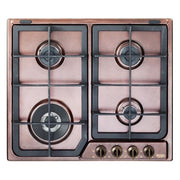 De’ Longhi ROF 46 PRO – Piano cottura Country, gas incasso, 60 cm, 4 fuochi (1 tripla corona ultrarapida + 3 semirapidi), griglie in ghisa, manopole ottone anticato, piano smaltato ramato, comandi frontali, doppia corona, valvole di sicurezza, accensione