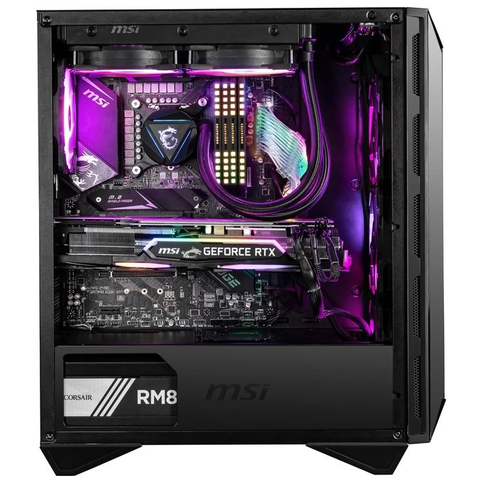 MSI MPG GUNGNIR 110R Mid-Tower Case PC Gaming (nero, 4 x 120 mm Ventole ARGB, USB 3.2 Gen2 Type-C, Pannello in vetro temperato, Filtro antipolvere magnetico, Mystic Light RGB, ATX, m-ATX, Mini-ITX)