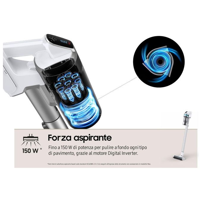 Samsung VS15T7031R1 Jet 70 Turbo Scopa Elettrica senza Filo senza Sacchetto Capacita' 0,8 Litri Autonomia 40 minuti Bianco-Silver