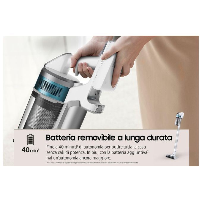 Samsung VS15T7031R1 Jet 70 Turbo Scopa Elettrica senza Filo senza Sacchetto Capacita' 0,8 Litri Autonomia 40 minuti Bianco-Silver