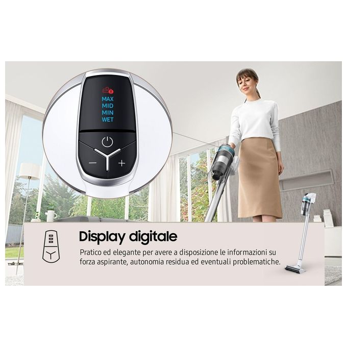 Samsung VS15T7031R1 Jet 70 Turbo Scopa Elettrica senza Filo senza Sacchetto Capacita' 0,8 Litri Autonomia 40 minuti Bianco-Silver