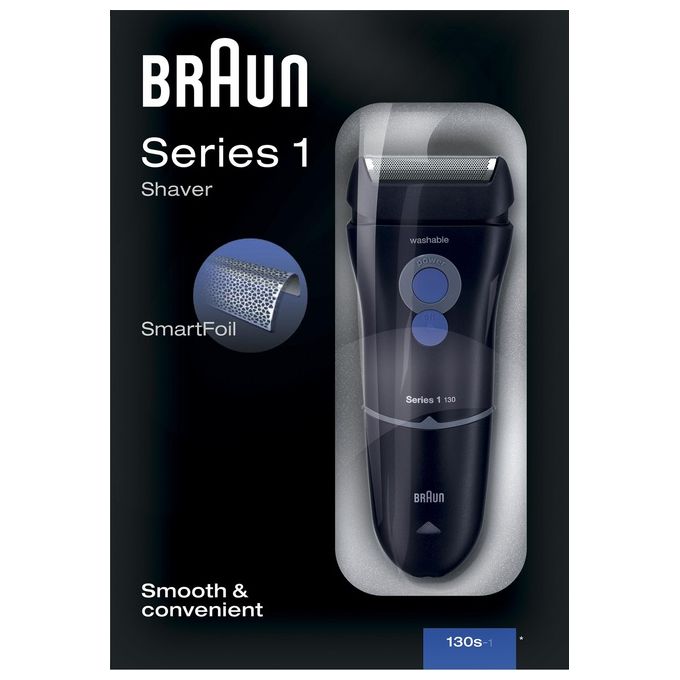 Braun Series 1 130 – Rasoio elettrico a lamina, utilizzo a secco, 1 testina con sistema SmartFoil, autonomia a rete, Trimmer di precisione integrato, pulizia facile, Colore Nero