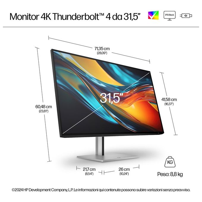 HP Series 7 Pro 732pk Monitor PC 31.5'' 3840x2160 Pixel 4K Ultra HD Nero-Argento