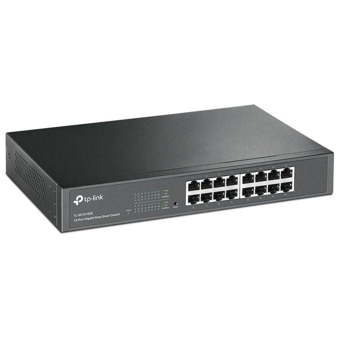 TP-Link TL-SG1016DE Switch Desktop Easy Smart, 16 Porte RJ45 Gigabit 10-100-1000 Mbps, Plug and Play, Struttura in Acciaio