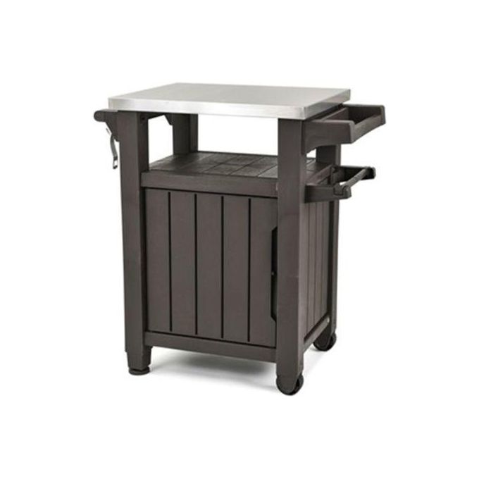 Keter tavolino in resina per BBQ con due ruote e un'anta 70x54x90h UNITY grafite
