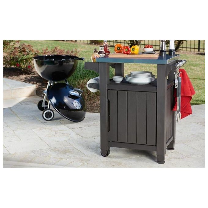 Keter tavolino in resina per BBQ con due ruote e un'anta 70x54x90h UNITY grafite