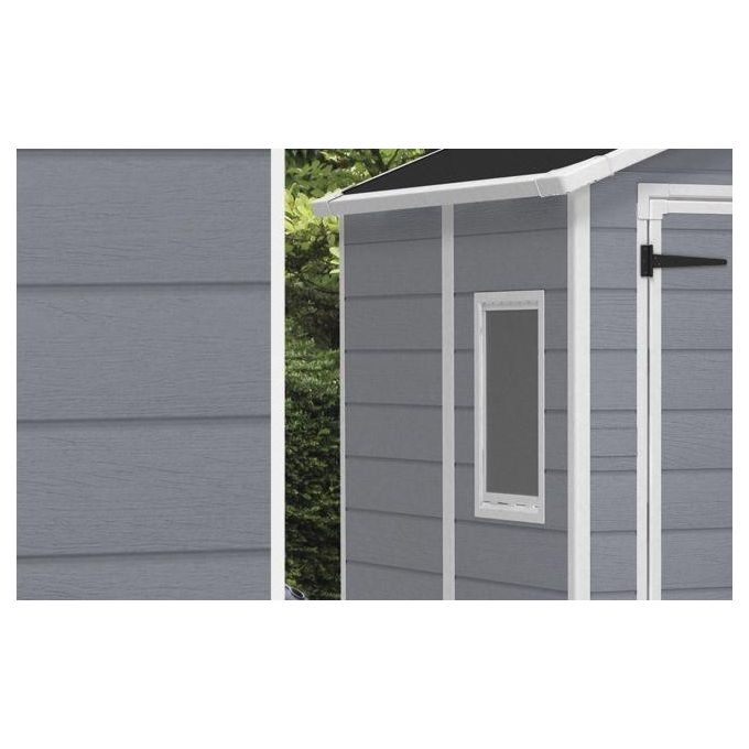 Keter K203521 Manor 6x5 Casetta da Giardino in Resina Doppia Porta Finestra Laterale Pavimento Incluso 185x152x226 cm colore Grigio