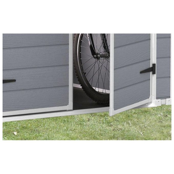 Keter K203521 Manor 6x5 Casetta da Giardino in Resina Doppia Porta Finestra Laterale Pavimento Incluso 185x152x226 cm colore Grigio
