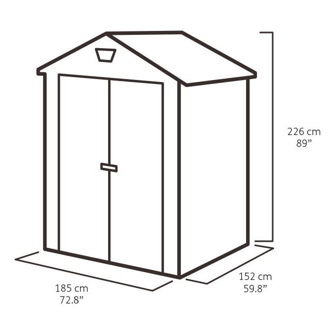 Keter K203521 Manor 6x5 Casetta da Giardino in Resina Doppia Porta Finestra Laterale Pavimento Incluso 185x152x226 cm colore Grigio