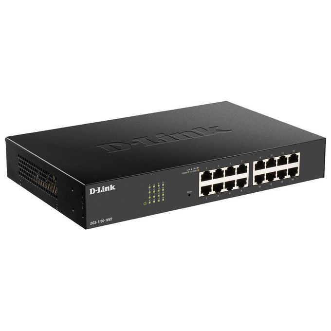 D-Link DGS-1100-16V2-E Smart Switch Gestito 16 Porte Gigabit Supporto VLAN Senza Ventole Cavo di Alimentazione UE