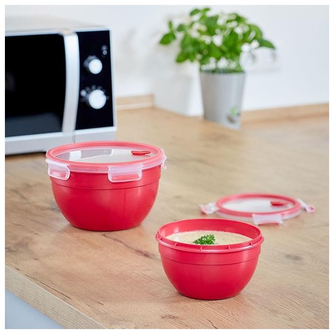 Emsa Clip e Micro Contenitore Rotondo Microonde Rosso 1.1 Litro