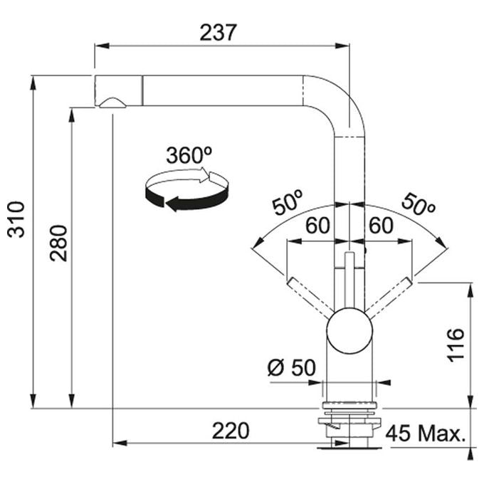Franke Active Plus Miscelatore monocomando con braccio girevole 360° Cromato 115.0373.790