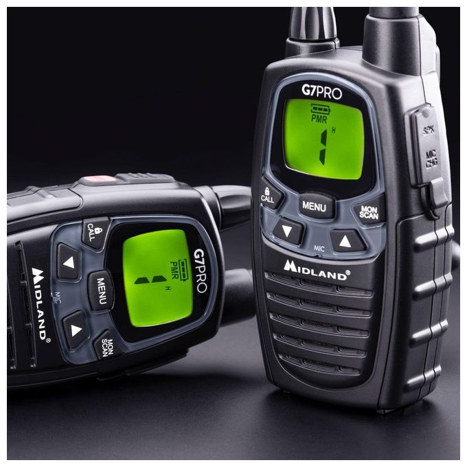 Midland G7 PRO COPPIA NEW VERSION Radio Ricetrasmittente Walkie Talkie 16 Canali PMR446 Batterie Ricaricabili AA 800 mAh