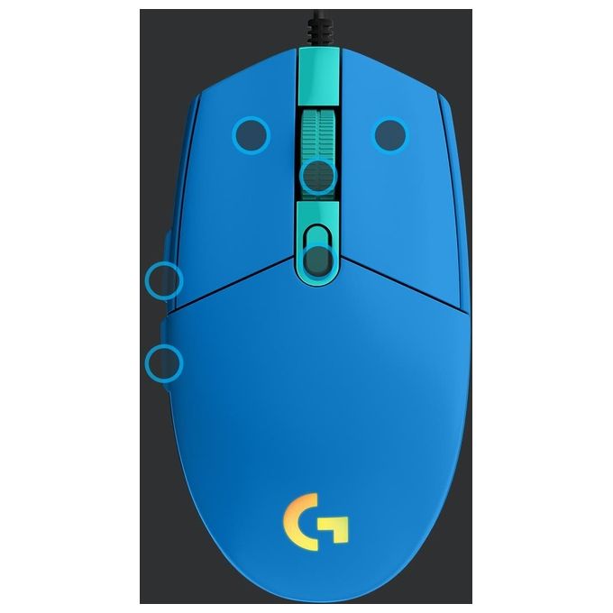 Logitech G203 LIGHTSYNC Mouse Gaming con Illuminazione RGB Personalizzabile 6 Pulsanti Programmabili Sensore per Gaming Tracciamento a 8.000 DPI Blu