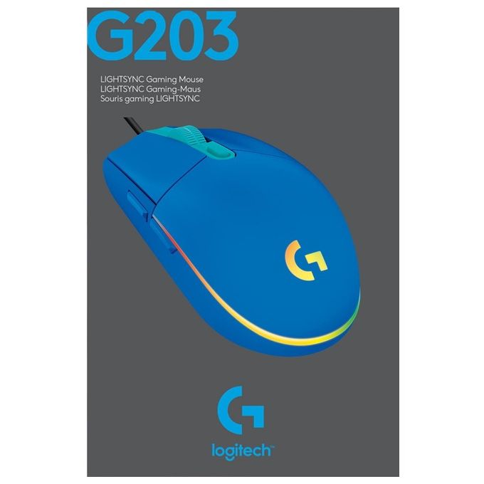 Logitech G203 LIGHTSYNC Mouse Gaming con Illuminazione RGB Personalizzabile 6 Pulsanti Programmabili Sensore per Gaming Tracciamento a 8.000 DPI Blu