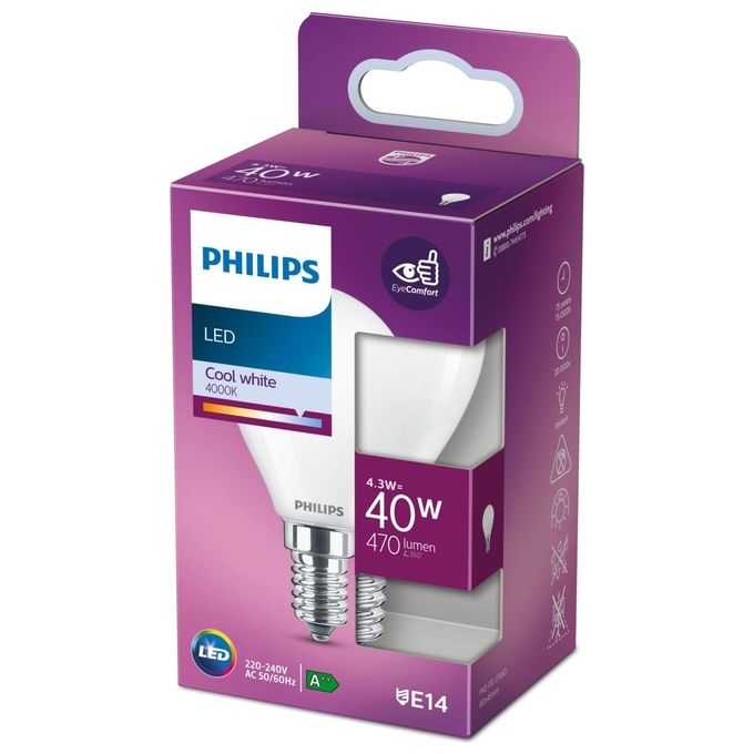 Philips Sfera Lampadina Led 40W e14 Luce Bianco Freddo