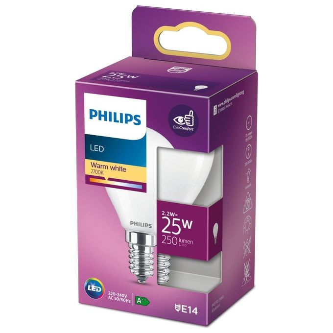 Philips Sfera Lampadina Led 25W e14 Luce Bianco Caldo