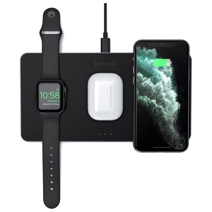 Stand Trio Wireless Charging Pad Bk Watch Iphone Airpods