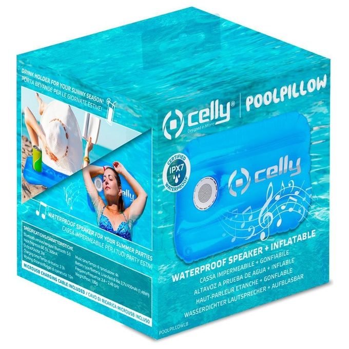 Celly Pool Pillow 3W Cassa Bluetooth Impermeabile per Esterno Resistente e Leggera con Suono di Alta Qualita'