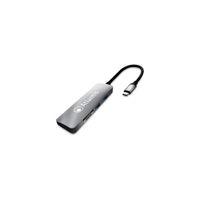 Atlantis Land A04-TC_CR+HB Hub di Interfaccia Usb 3.2 Gen 1 Type-C Grigio