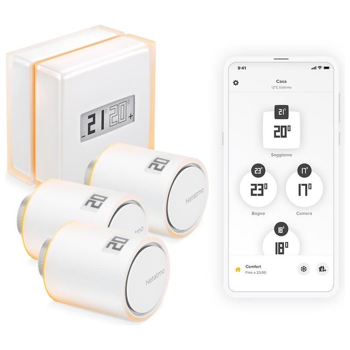 Netatmo Termostato Smart con 3 Valvole Kit Completo di Controllo Termico Intelligente per la Casa