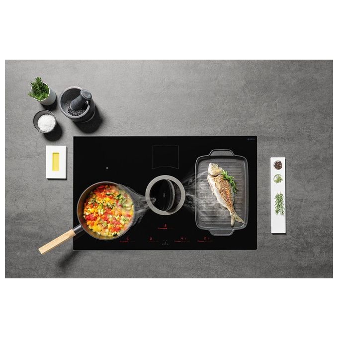 Elica NIKOLATESLA SWITCH BL-F-80 Piano cottura aspirante a Induzione con cappa filtrante integrata 4 zone 83 cm Comandi Touch control 550 m3-h Vetro Nero PRF0146210A
