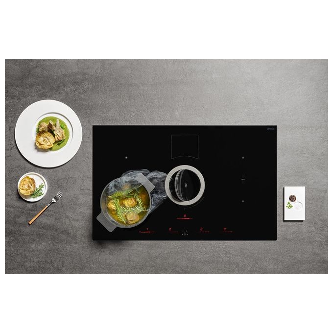 Elica NIKOLATESLA SWITCH BL-F-80 Piano cottura aspirante a Induzione con cappa filtrante integrata 4 zone 83 cm Comandi Touch control 550 m3-h Vetro Nero PRF0146210A