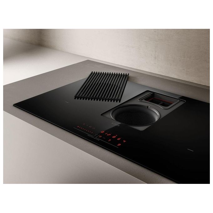 Elica NIKOLATESLA PRIME  Piano cottura aspirante a Induzione con cappa integrata 4 zone 83 cm Vetro Nero + Ghisa PRF0138475