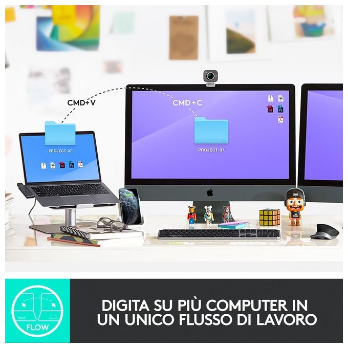Logitech MX Keys for Mac - Tastiera wireless, Bluetooth, USB-C, MacBook Pro, MacBook Air, iMac, iPad, Italiano QWERTY - Grigio